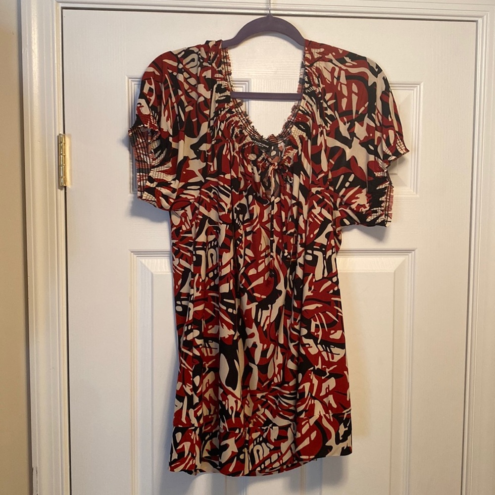 New Perseption Black, Cream & Burgundy Blouse…size 2X